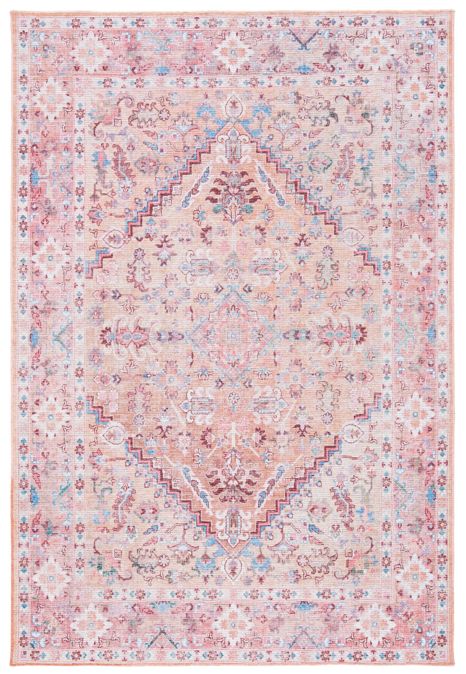 Beige and Pink Hand-Knotted Rectangular Area Rug 4' x 6'