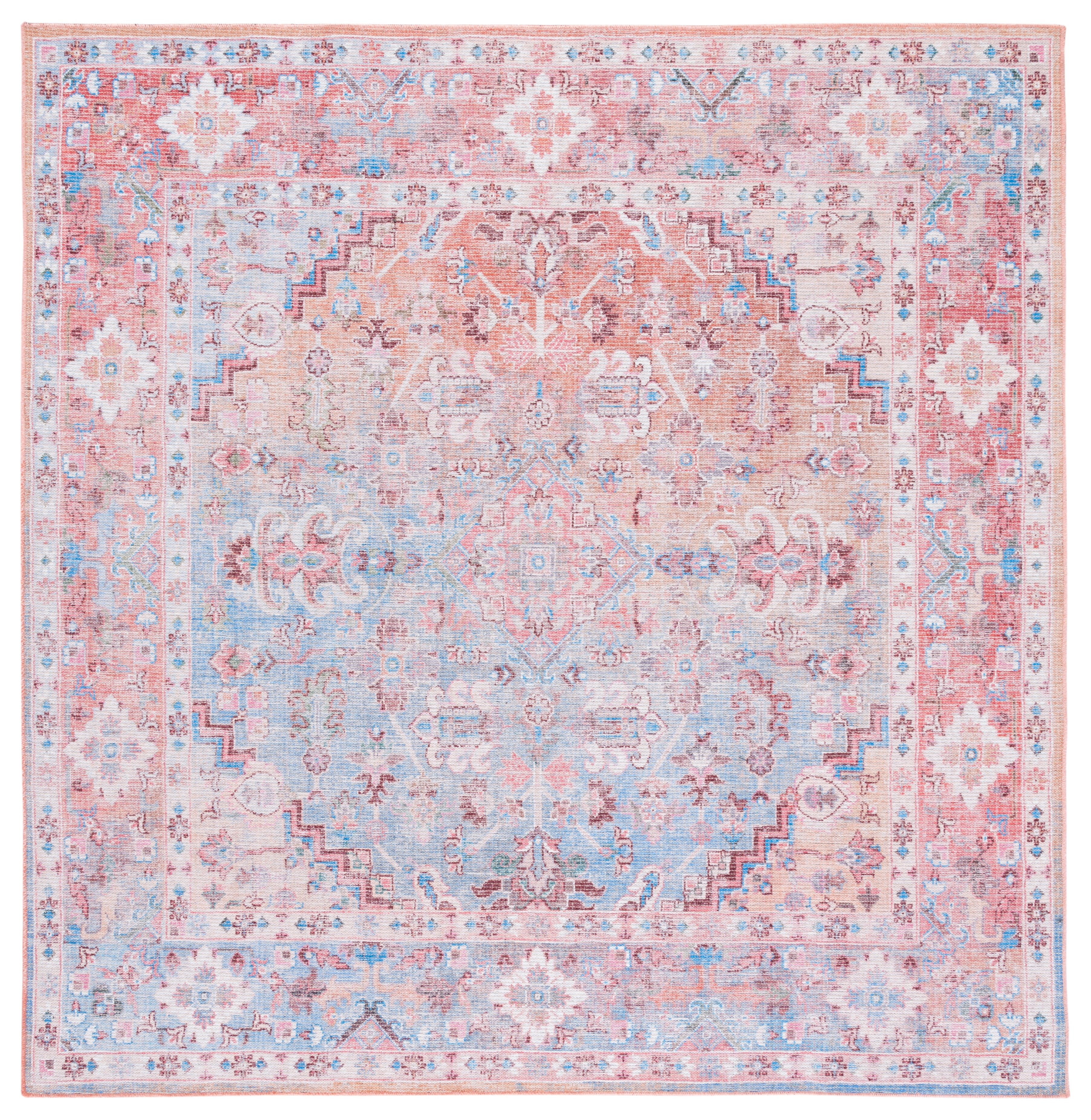 Serapi Rust and Blue Square Hand-Knotted Washable Rug