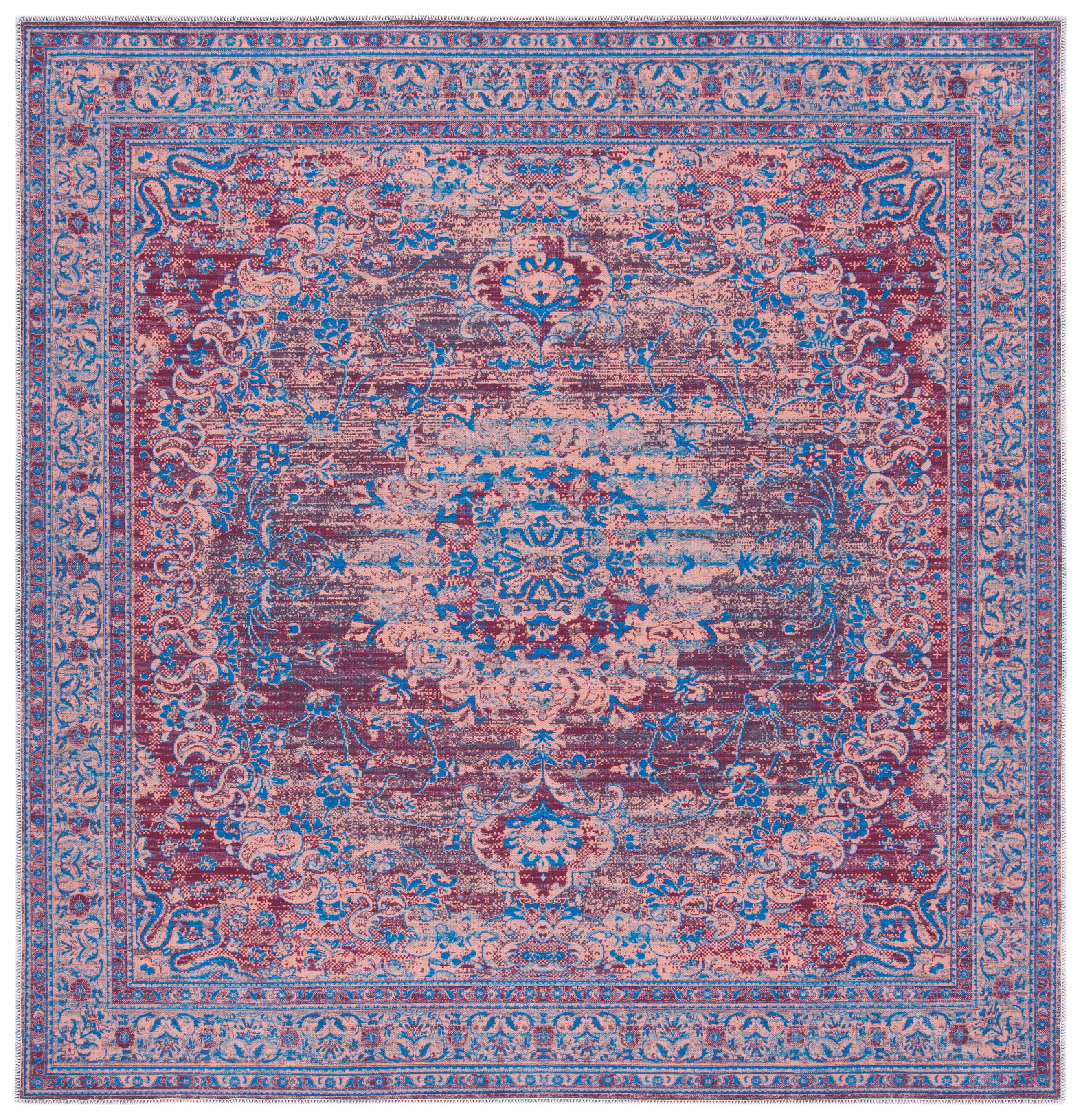 Elegant Gold and Blue 79" Square Viscose Rug with Easy Care