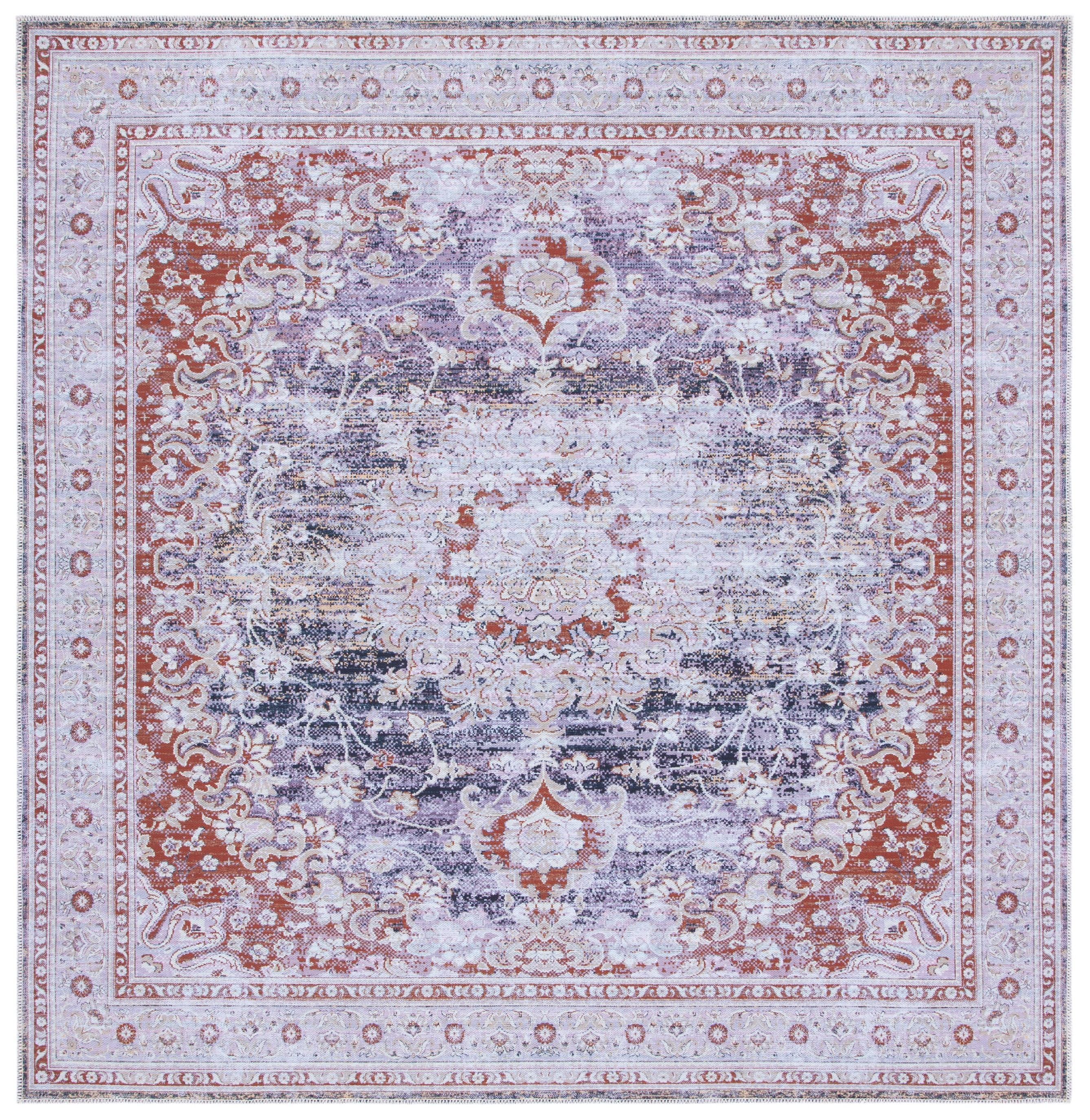 Serapi Square Grey and Light Grey Viscose Area Rug