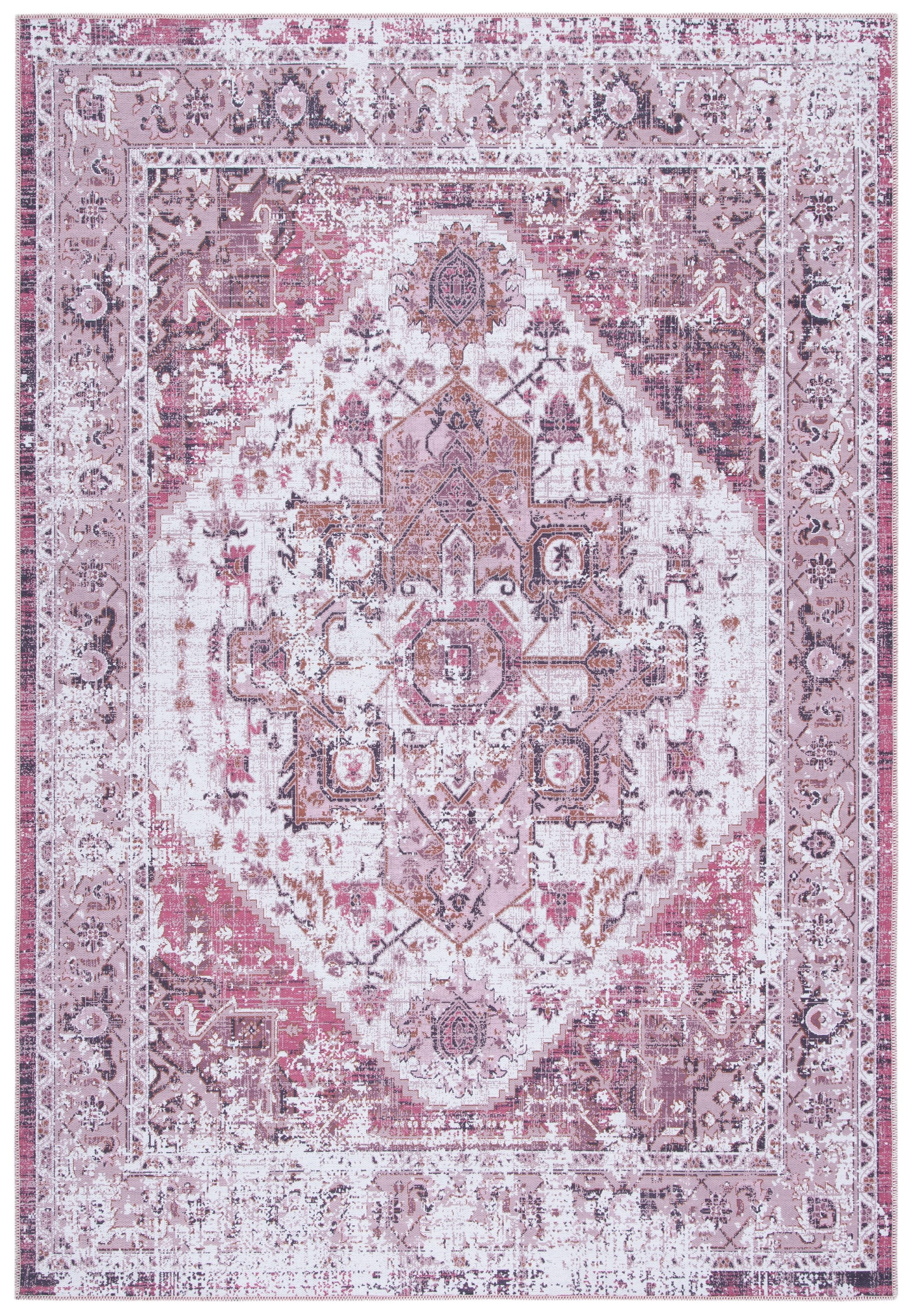 Ivory and Rust Rectangular Washable Viscose Area Rug