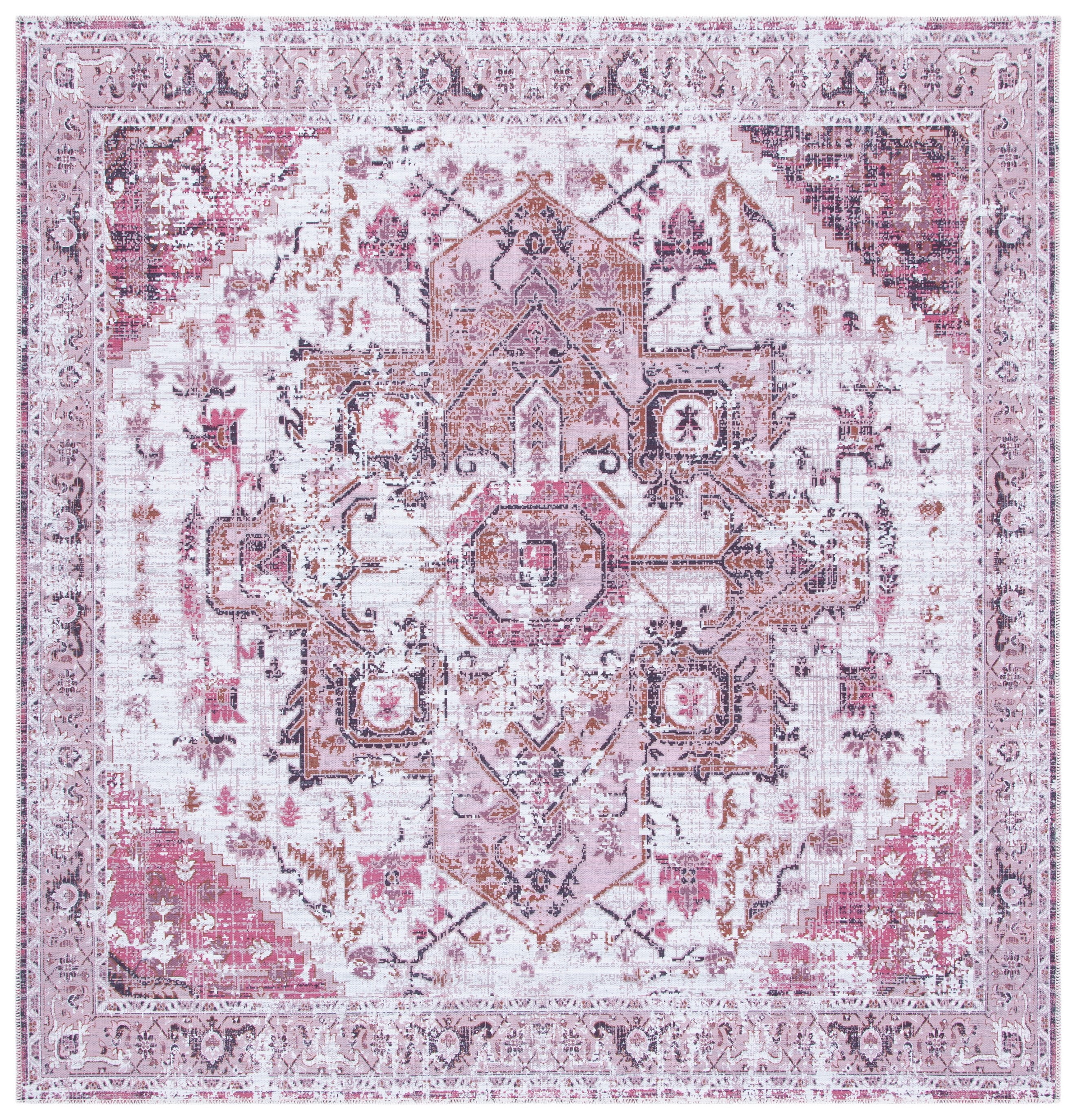 Ivory and Rust Hand-Knotted Washable Square Rug