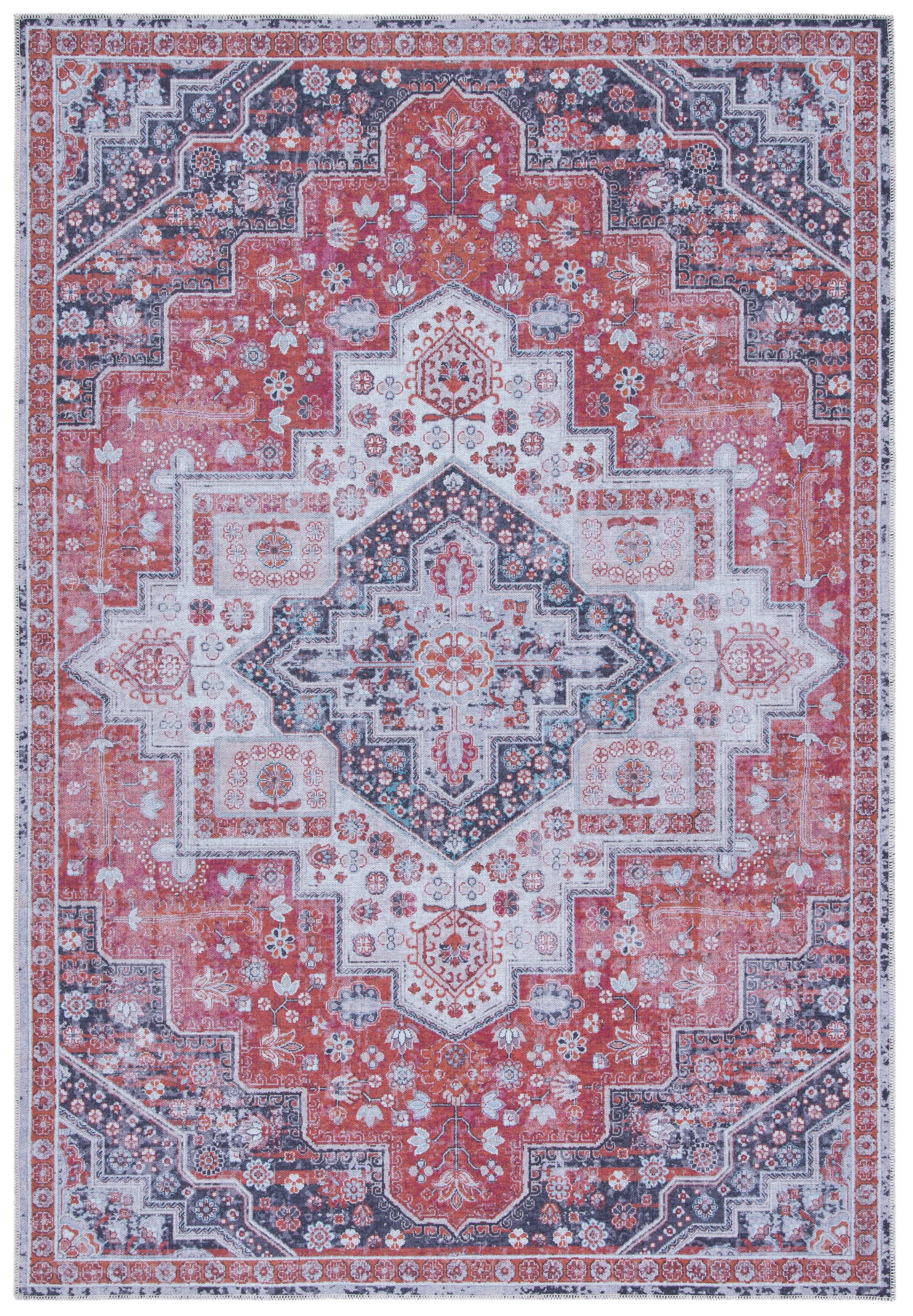 Rust and Ivory 8' x 10' Washable Viscose Area Rug
