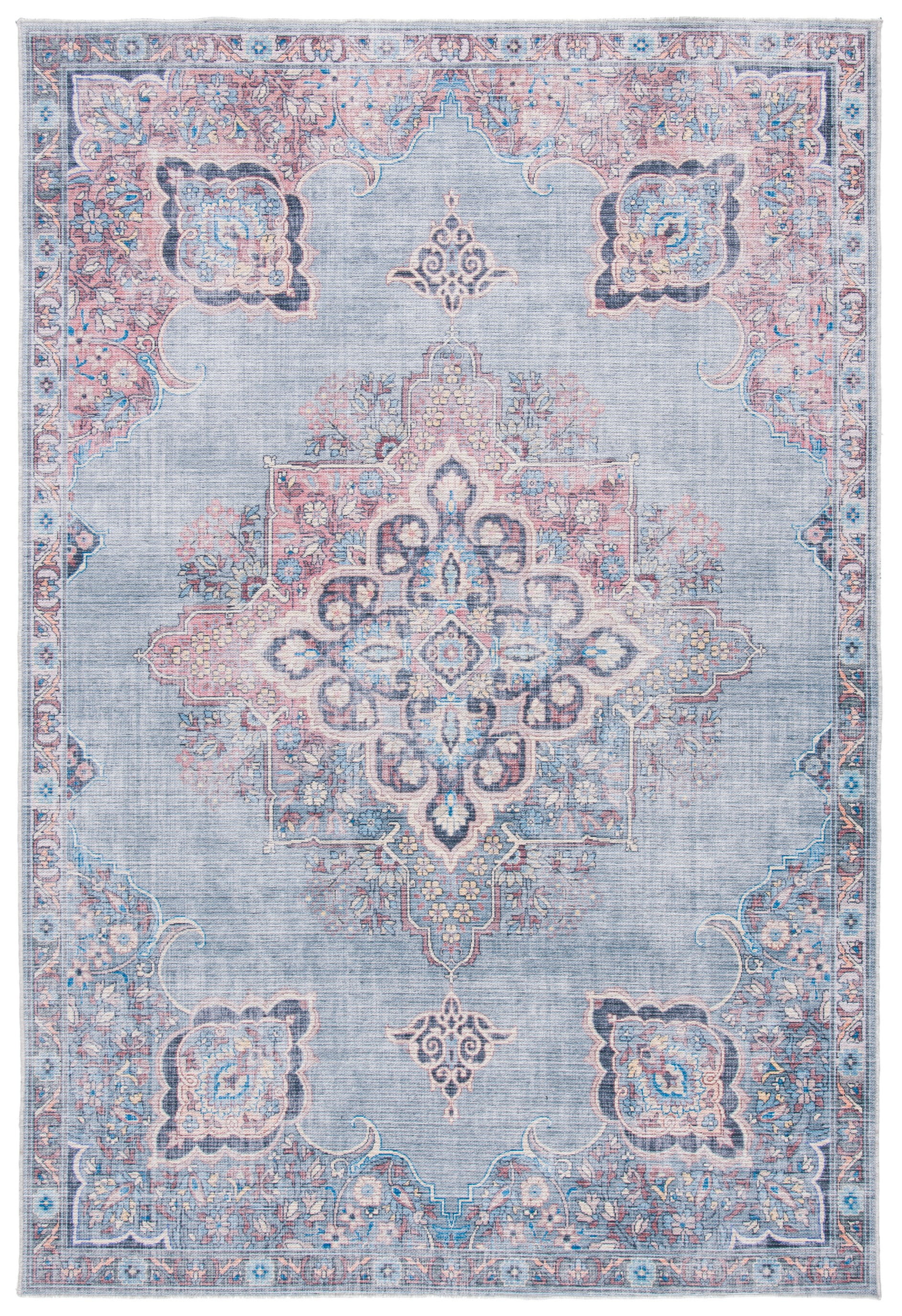 Serapi Ivory and Blue Rectangular Viscose Chenille Area Rug