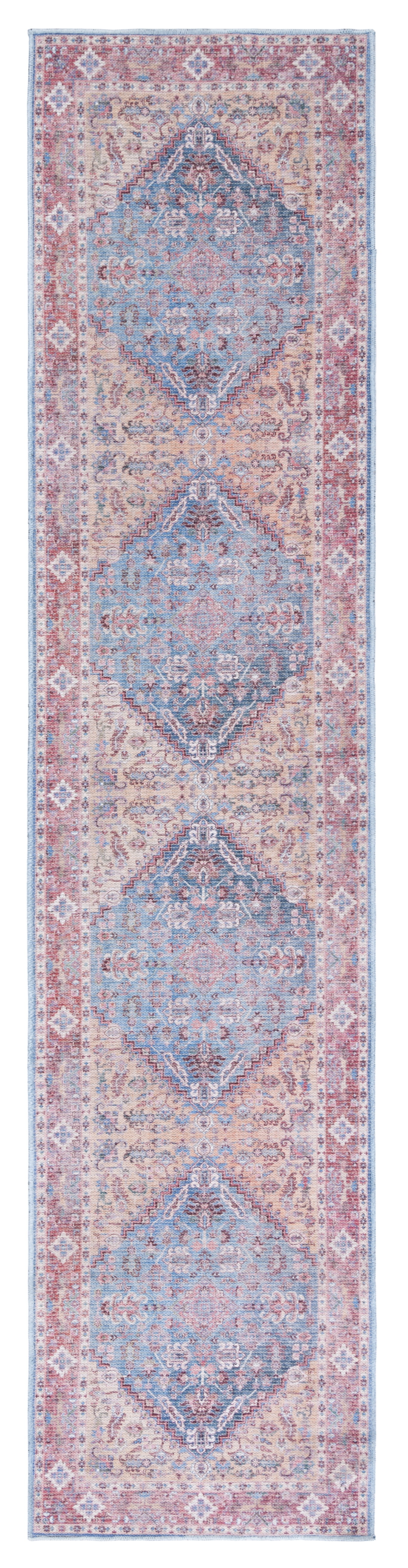 SAFAVIEH Serapi Washable Rug - 9' X 12', Blue & Rust, Machine-Washable & Slip Resistant