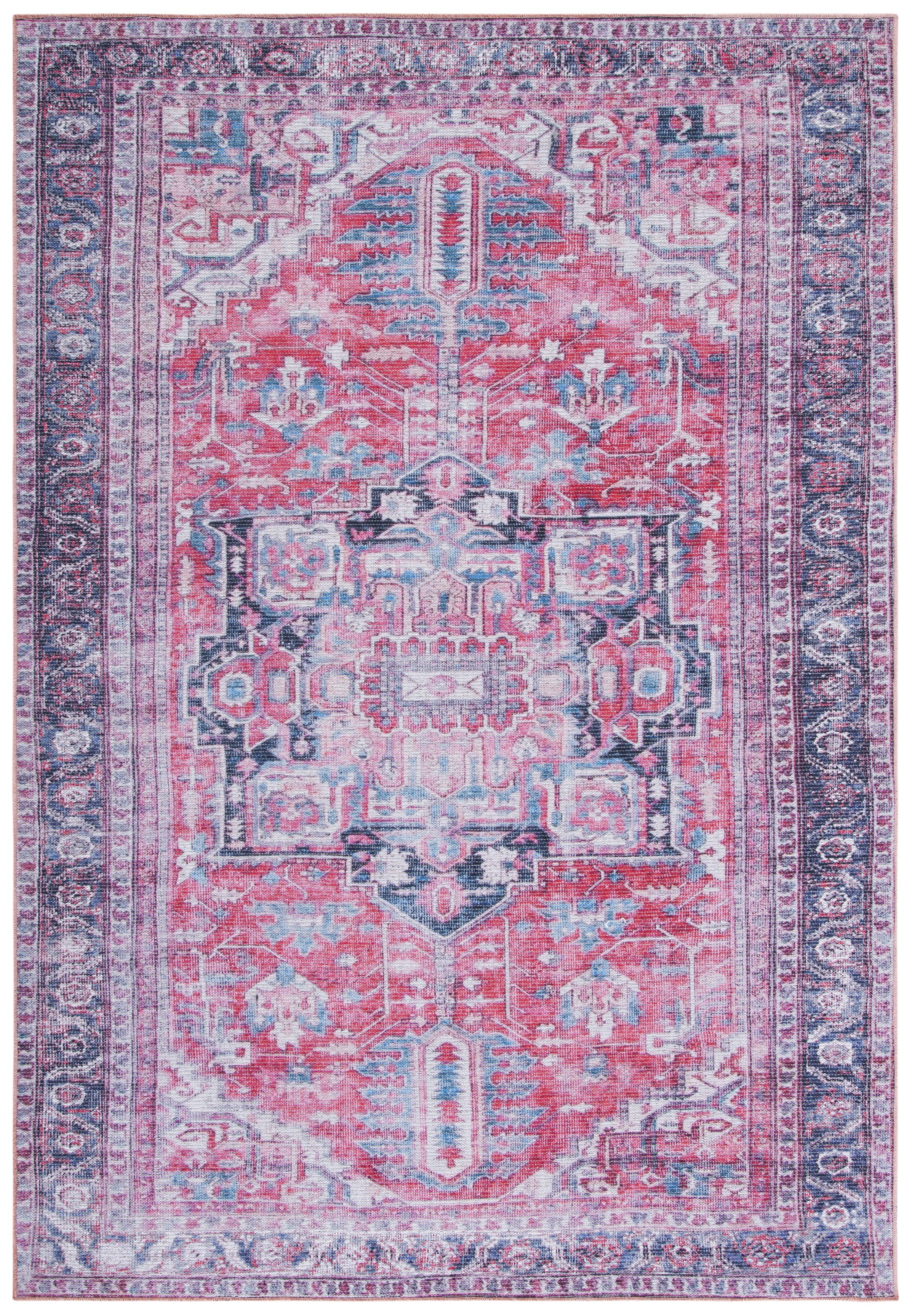 Serapi Red and Navy Hand-Knotted Wool Area Rug 5'3" x 7'7"