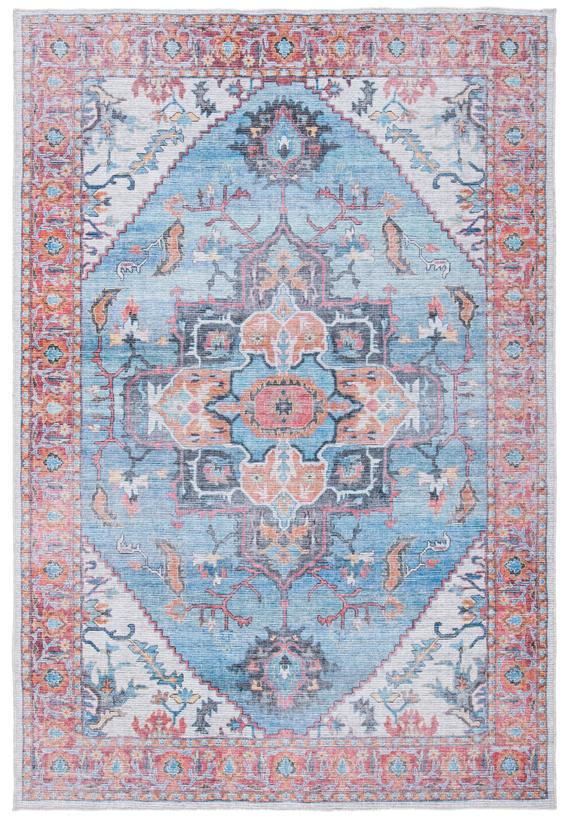 Serapi Blue and Ivory Viscose Rectangular Area Rug, 4' x 6'