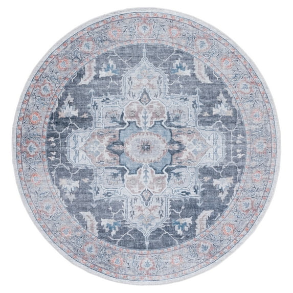 SAFAVIEH Serapi Flora Oriental Area Rug, Charcoal/Ivory, 6'7" x 6'7" Round