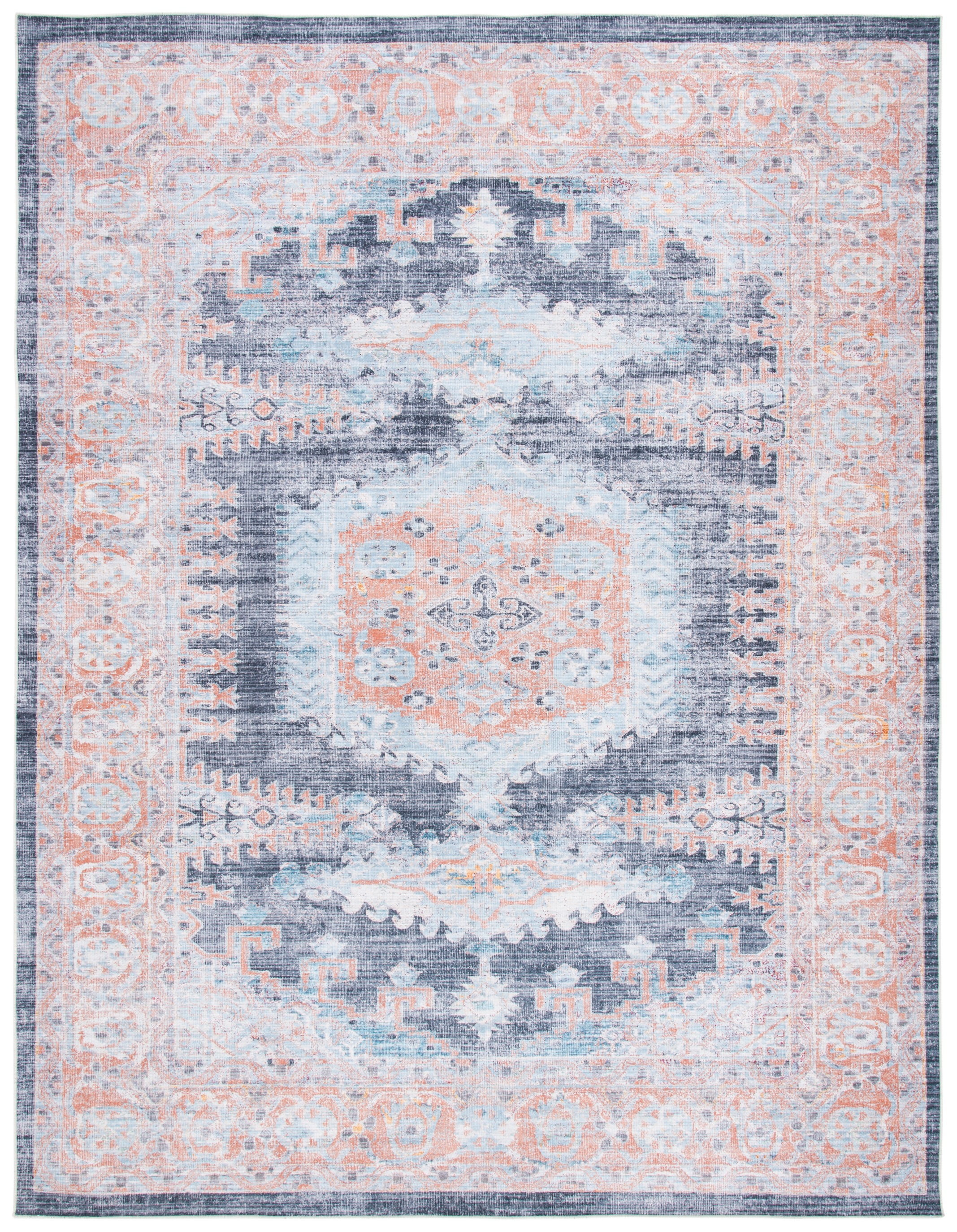 Boho Chic Blue and Terracotta Cotton Blend 8' x 10' Area Rug