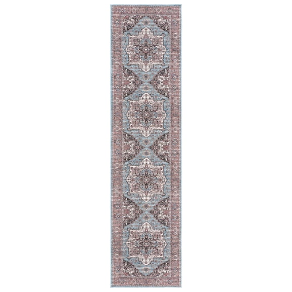 SAFAVIEH Serapi Katelyn Oriental Machine Washable Runner Rug, Blue/Rust, 2' x 8'