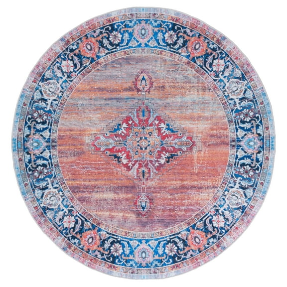 SAFAVIEH Serapi Kimberlyn Traditional Machine Washable Area Rug, Rust/Navy, 6'7" x 6'7" Round
