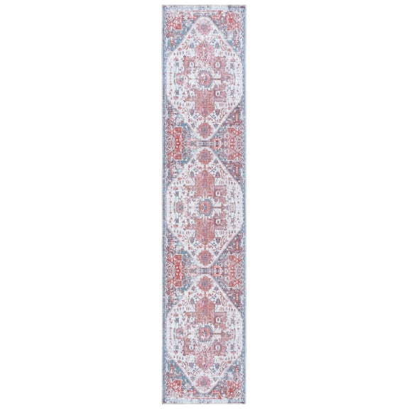 SAFAVIEH Serapi Lance Oriental Machine Washable Runner Rug, Rust/Blue, 2' x 9'