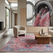 SAFAVIEH Serapi Mia Oriental Machine Washable Area Rug, Light Blue/Red, 4' x 6'