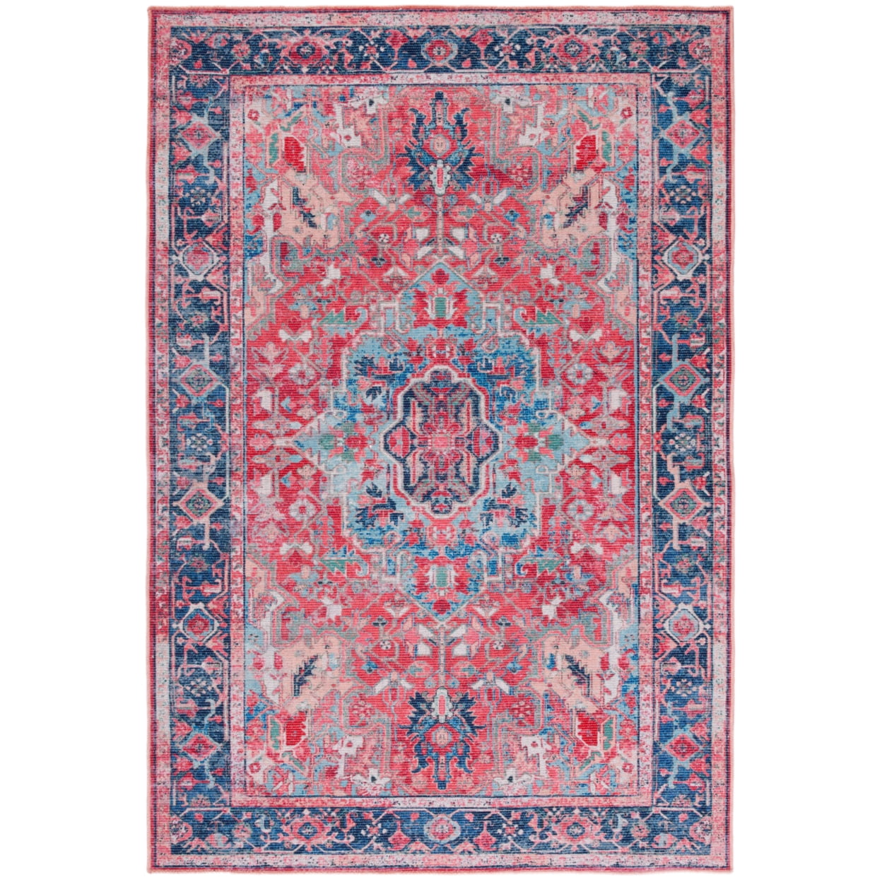 Navy and Red Medallion Washable Viscose Chenille Area Rug