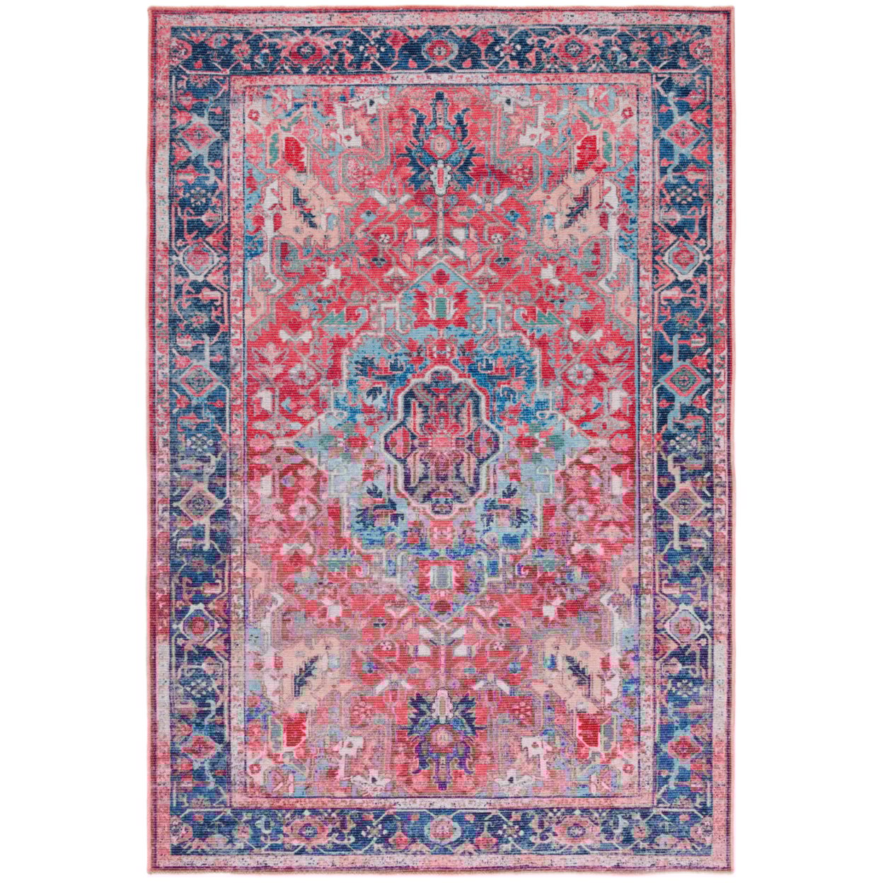 SAFAVIEH Serapi Mia Oriental Machine Washable Area Rug, Navy/Red, 6'7" x 6'7" Square