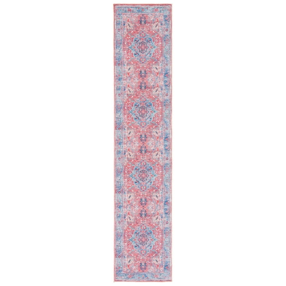 SAFAVIEH Serapi Mia Oriental Machine Washable Runner Rug, Light Blue/Red, 2' x 9'