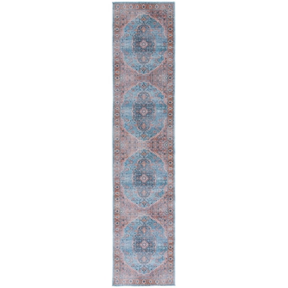 SAFAVIEH Serapi Nadia Oriental Machine Washable Runner Rug, Blue/Orange, 2' x 9'