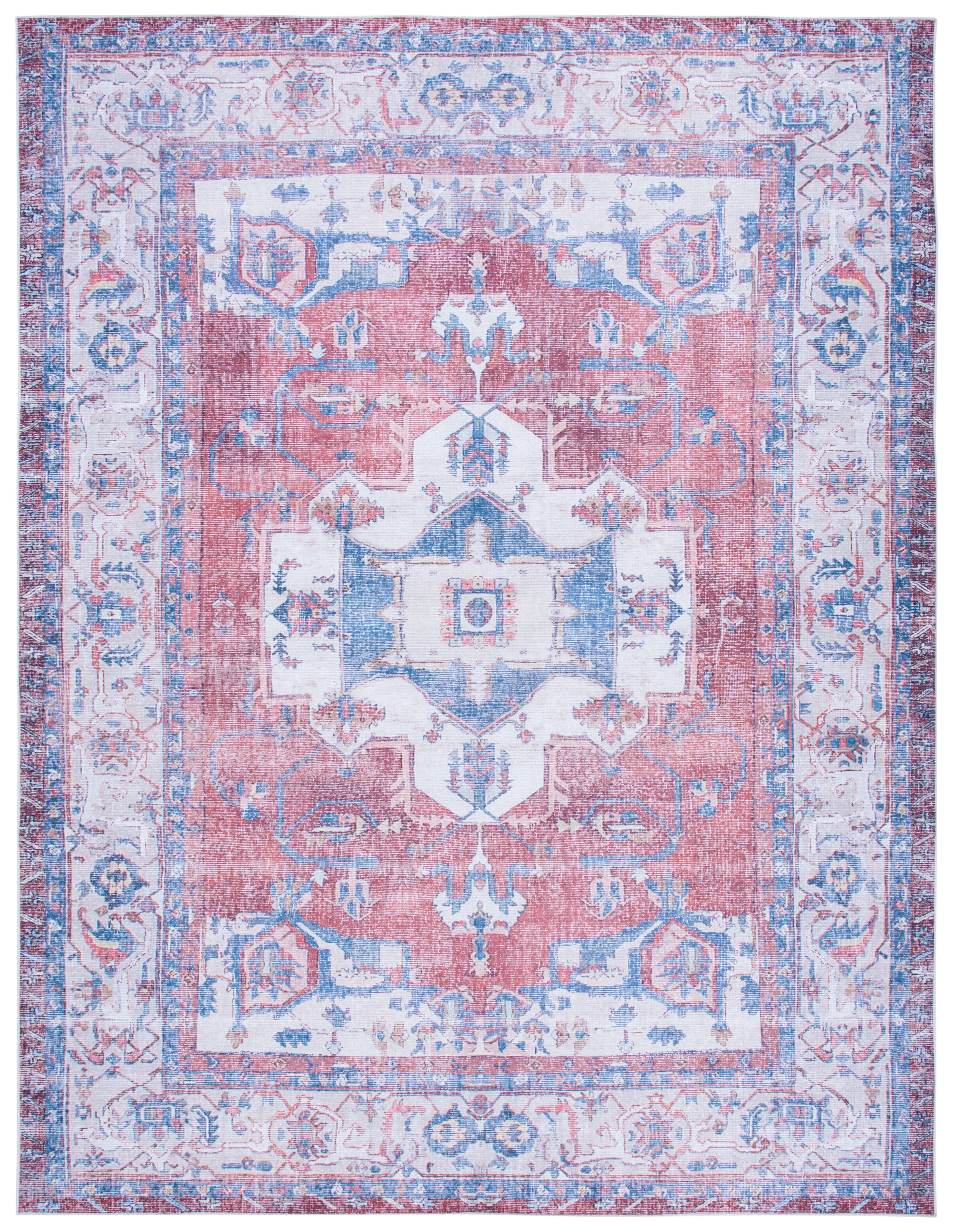 Red and Ivory Flat Woven Rectangular Washable Area Rug