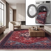 SAFAVIEH Serapi Raschelle Oriental Machine Washable Area Rug, Red/Navy, 5'3" x 7'6"