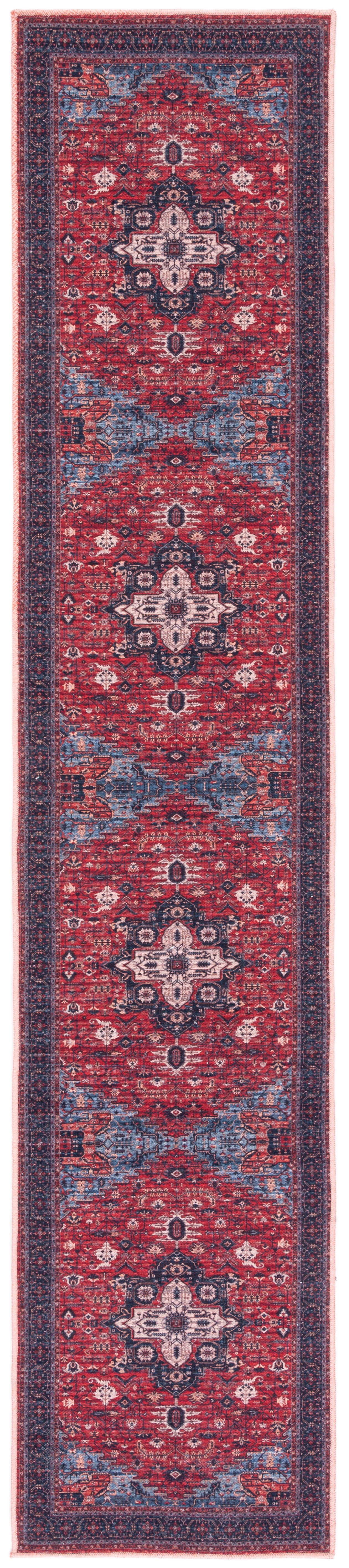 Red and Navy 2' x 5' Oriental Washable Runner Rug