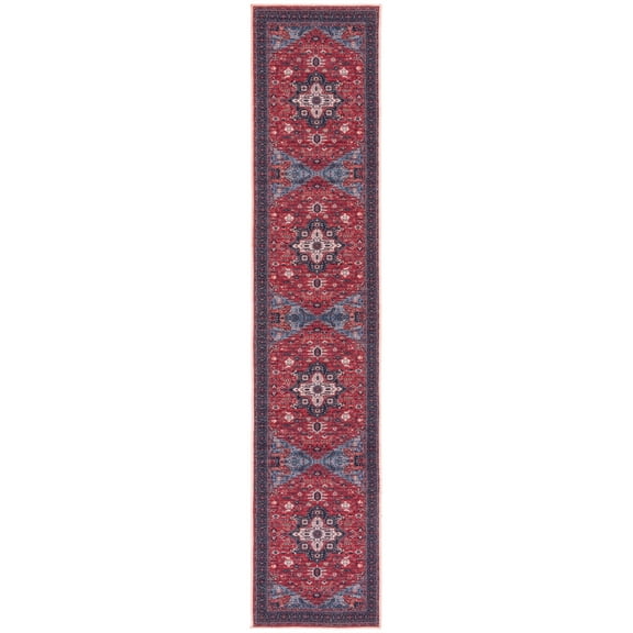 SAFAVIEH Serapi Raschelle Oriental Machine Washable Runner Rug, Red/Navy, 2' x 7'