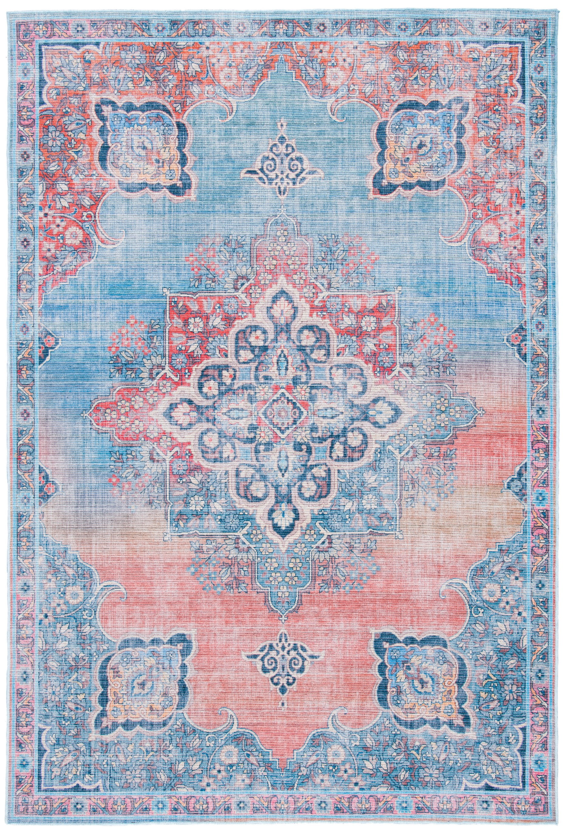 Serapi Red and Blue 9' x 12' Washable Viscose Chenille Area Rug