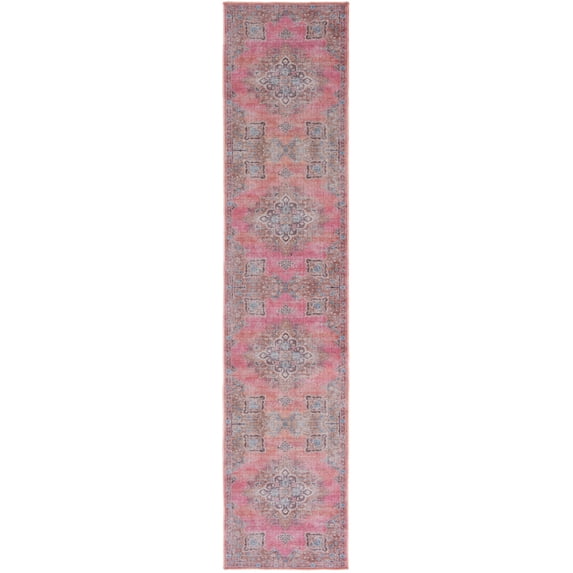 SAFAVIEH Serapi Skylar Oriental Machine Washable Runner Rug, Pink/Beige, 2' x 7'