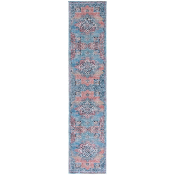 SAFAVIEH Serapi Skylar Oriental Machine Washable Runner Rug, Red/Blue, 2' x 9'