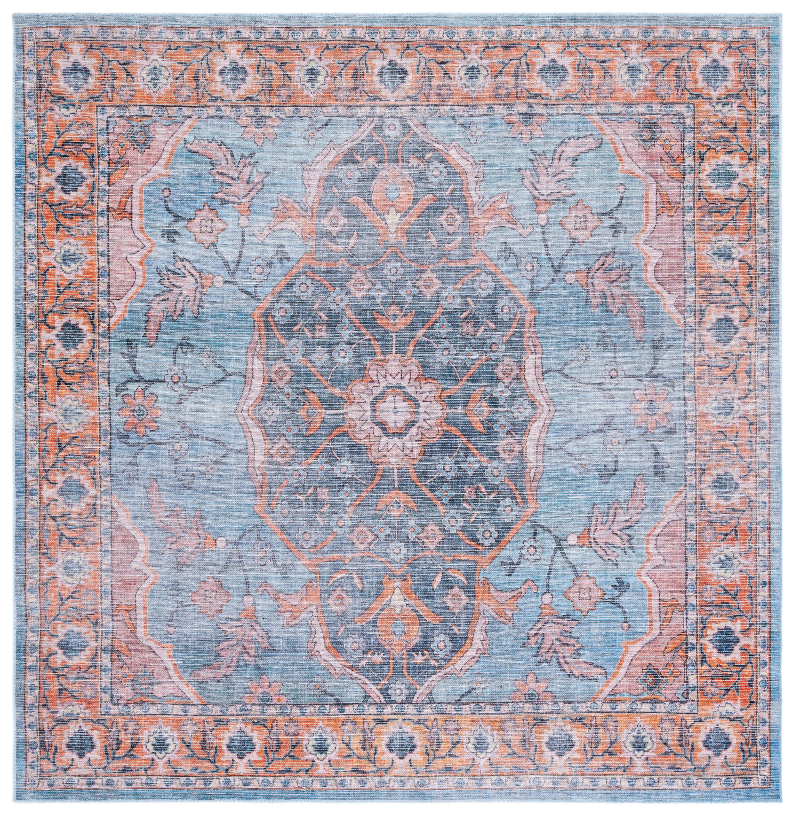 Serapi Blue and Orange Square Hand-Knotted Area Rug