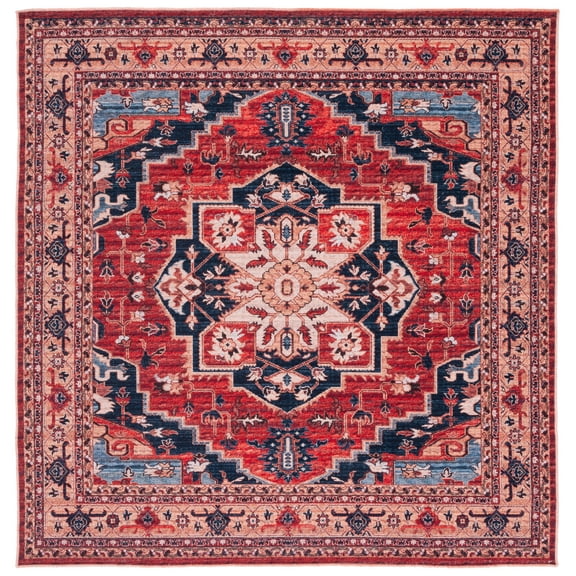 SAFAVIEH Serapi Valentina Oriental Machine Washable Area Rug, Red/Beige, 6'7" x 6'7" Square