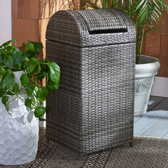 SAFAVIEH Serapis Contemporary Modern Outdoor Patio Trash Bin, Grey Brown