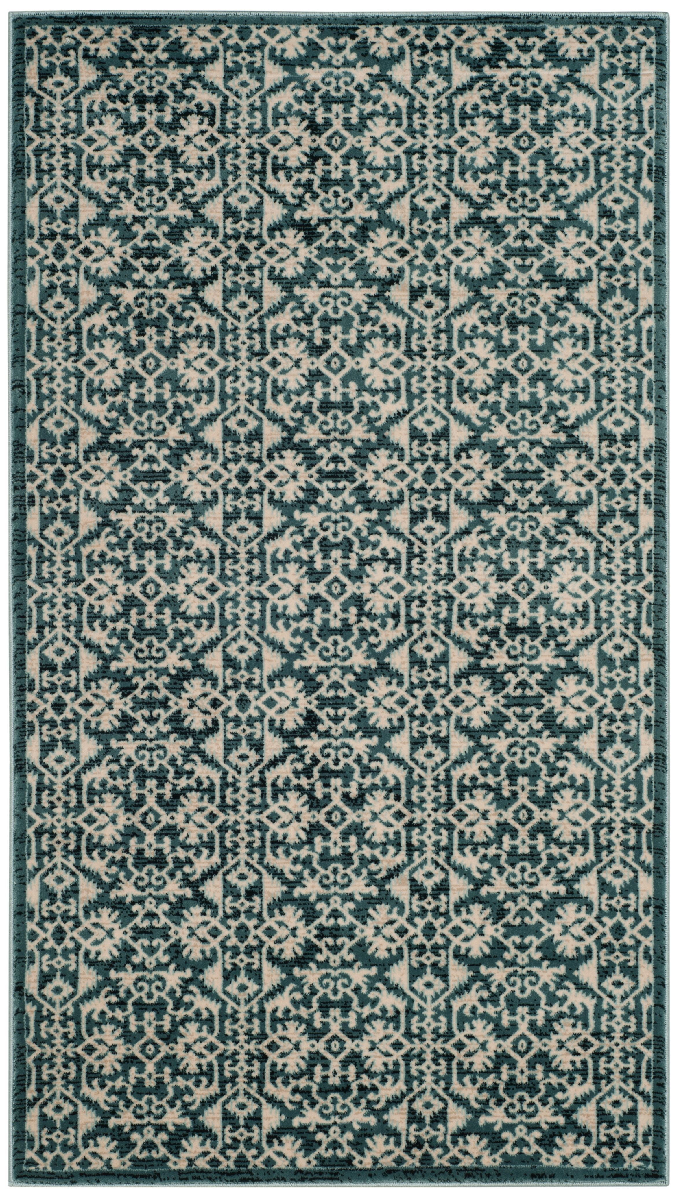 Turquoise and Cream Rectangular Synthetic Area Rug, 3'3" x 5'3"