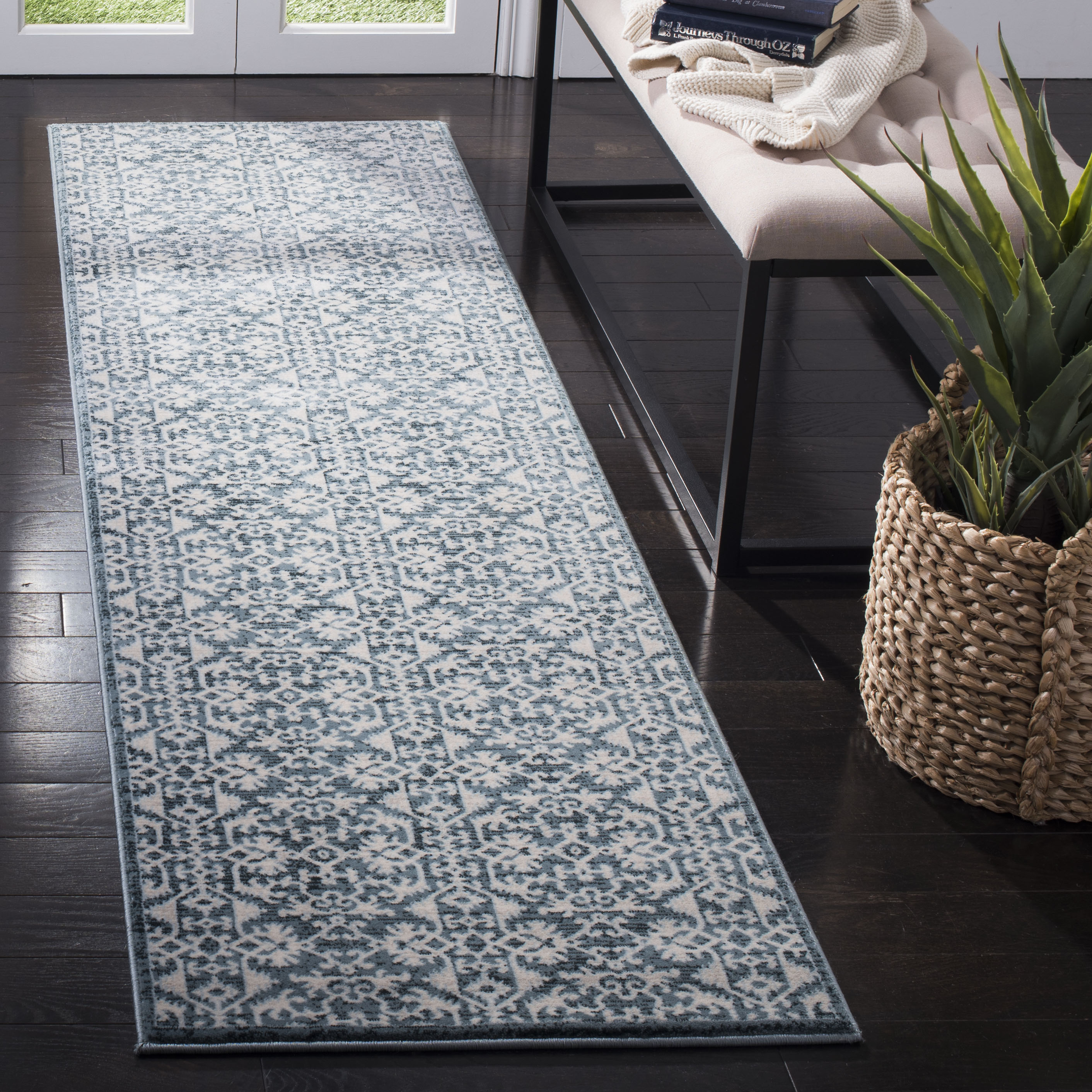 SAFAVIEH Serenity Melyssa Border Runner Rug, Turquoise/Cream, 2'3