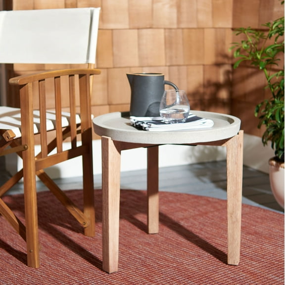 SAFAVIEH Serka Outdoor Patio Side Table, Natural/Light Grey