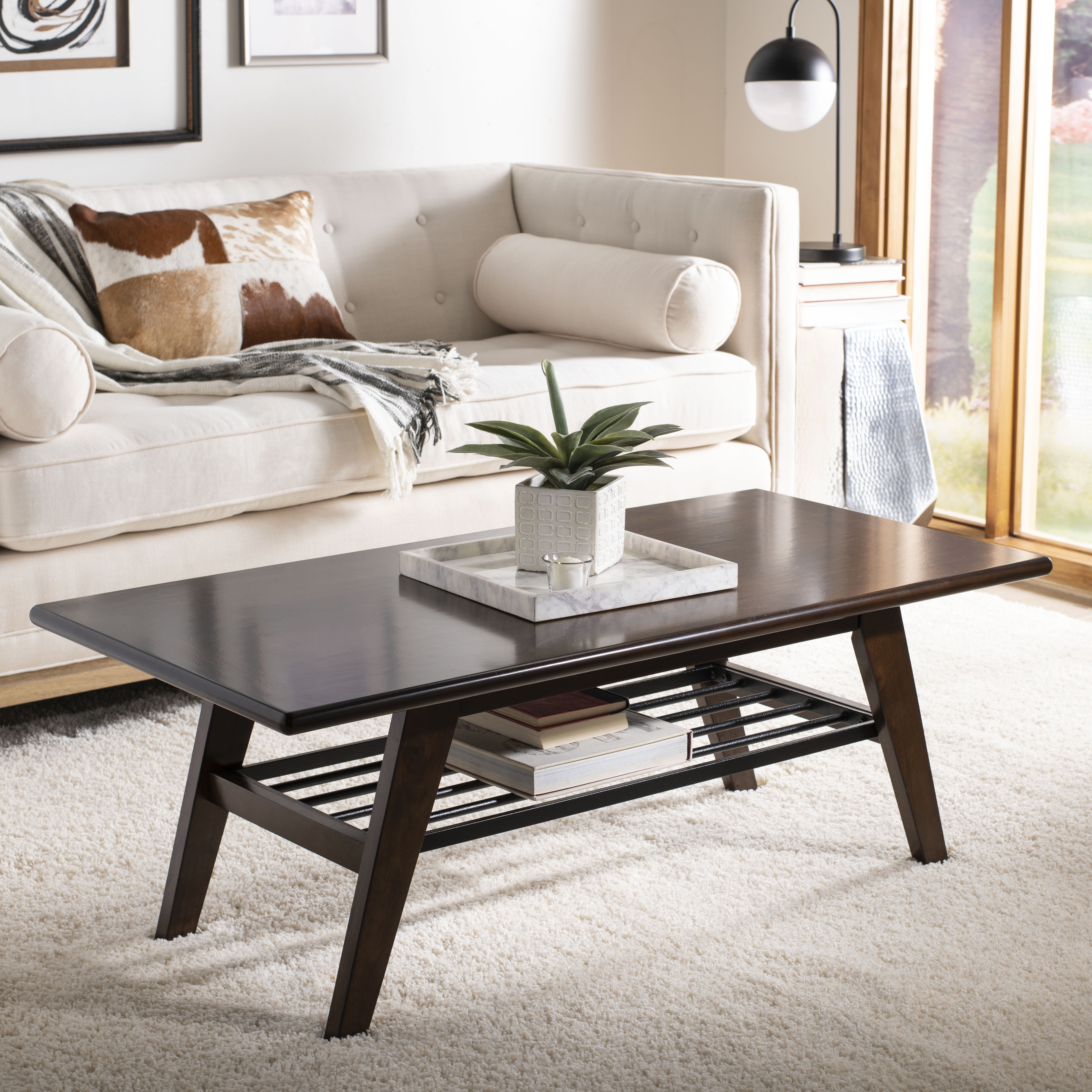 SAFAVIEH Seth 2 Tier Solid Traditional Coffee Table, Dark Walnut