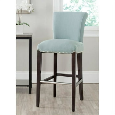 SAFAVIEH Seth Transitional Glam Bar Stool with Footrest, Sky Blue