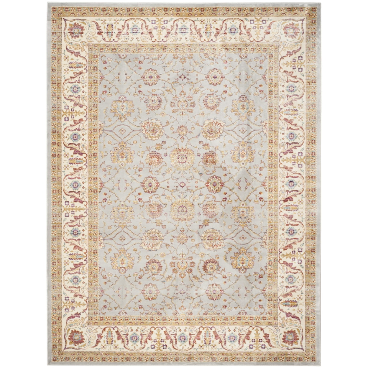 Handmade Silver and Ivory Viscose Rectangular Area Rug