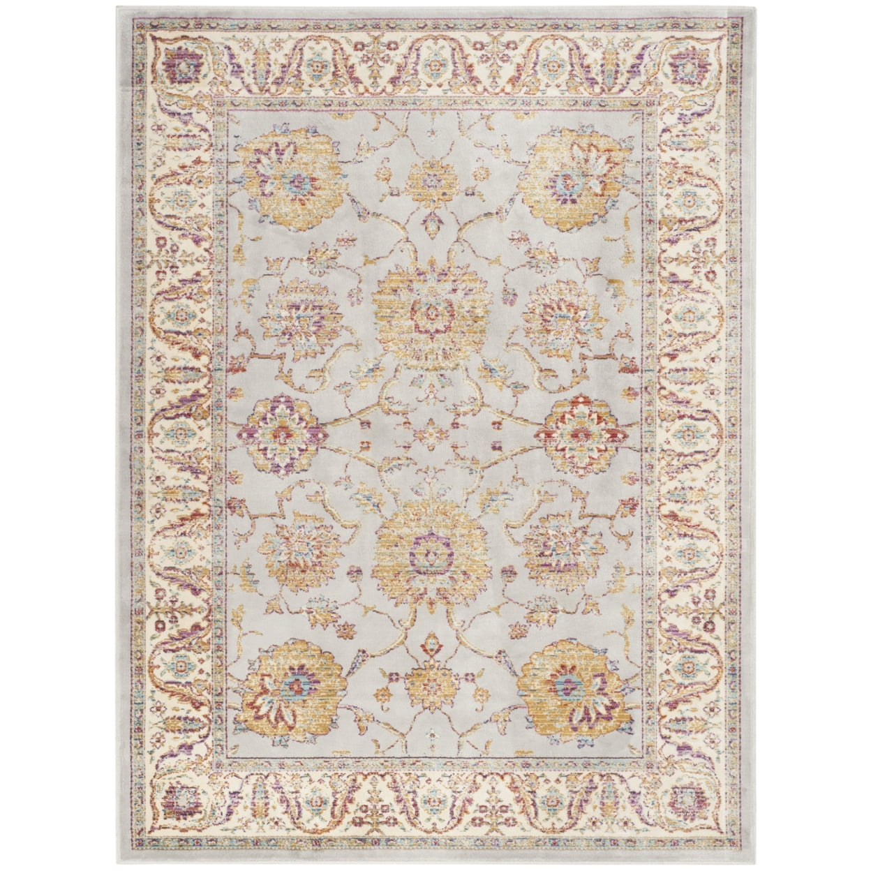 Sevilla Silver and Ivory Hand-Knotted Viscose Area Rug 4'0" x 5'7"