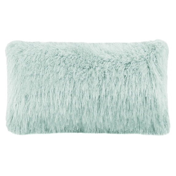 SAFAVIEH Shag Modish Metallic Solid Plush Pillow, 12" x 20", Metallic Light Blue