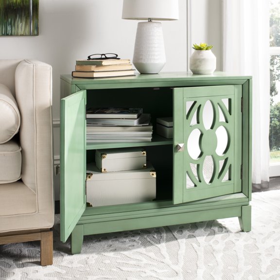 SAFAVIEH Shannon Solid Classic with 2 Mirror Door Chest, Turquoise