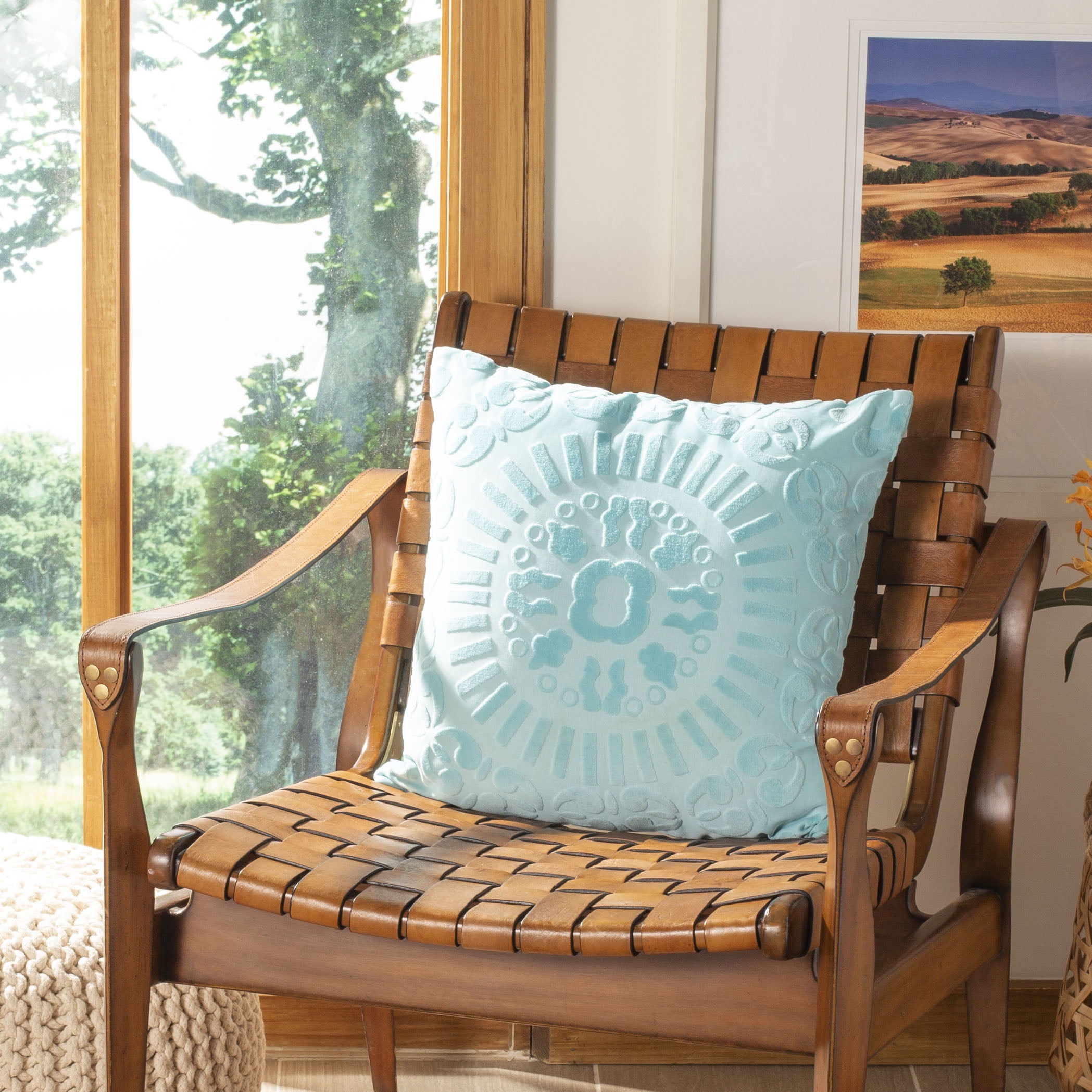 Teal Mandala Textured 18" Square Throw Pillow