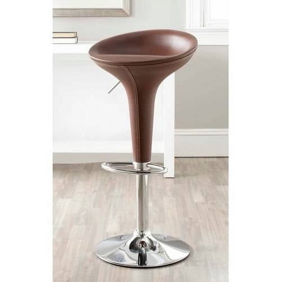 SAFAVIEH Shedrack Glam 32" Leather Barstool, Brown