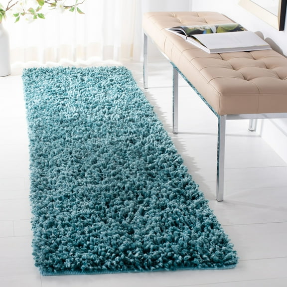 SAFAVIEH Sheep Cherette Solid Polyester Shag Runner Rug, Blue, 2'3" x 8'