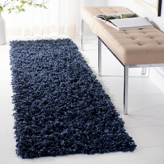 SAFAVIEH Sheep Cherette Solid Polyester Shag Runner Rug, Navy, 2'3" x 8'