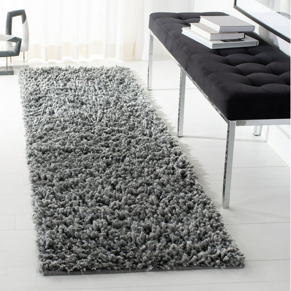 SAFAVIEH Sheep Cherette Solid Polyester Shag Runner Rug, Silver, 2'3" x 8'