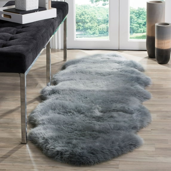 Safavieh Sheep Skin Rug Collection Animal Boho, Contemporary, Hand Made Steel Blue Runner Rugs, 2' x 6'