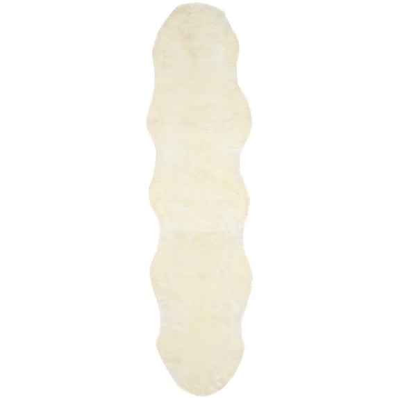 SAFAVIEH Sheep Skin Jeptha Solid Runner Rug, Natural/White, 2' x 9'