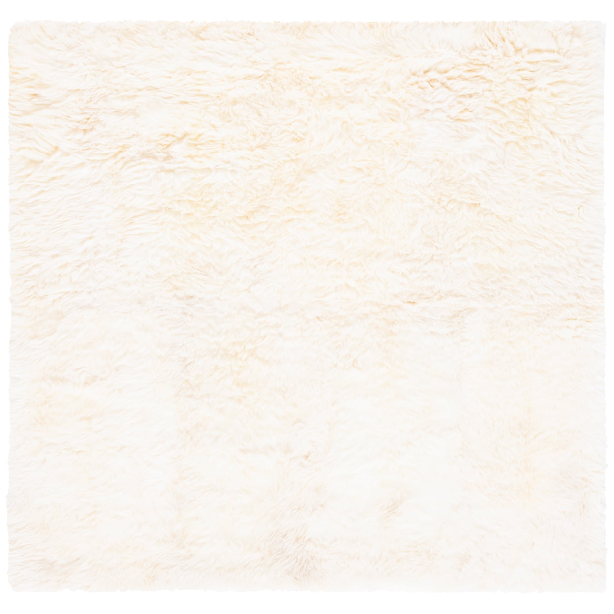 Luxurious Hand-Knotted Sheepskin 8' Square Rug in White and Beige