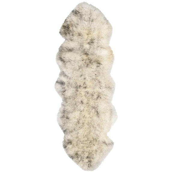 SAFAVIEH Sheep Skin Tiana Animal Runner Rug, Ivory/Smoke Grey, 2' x 8'5"