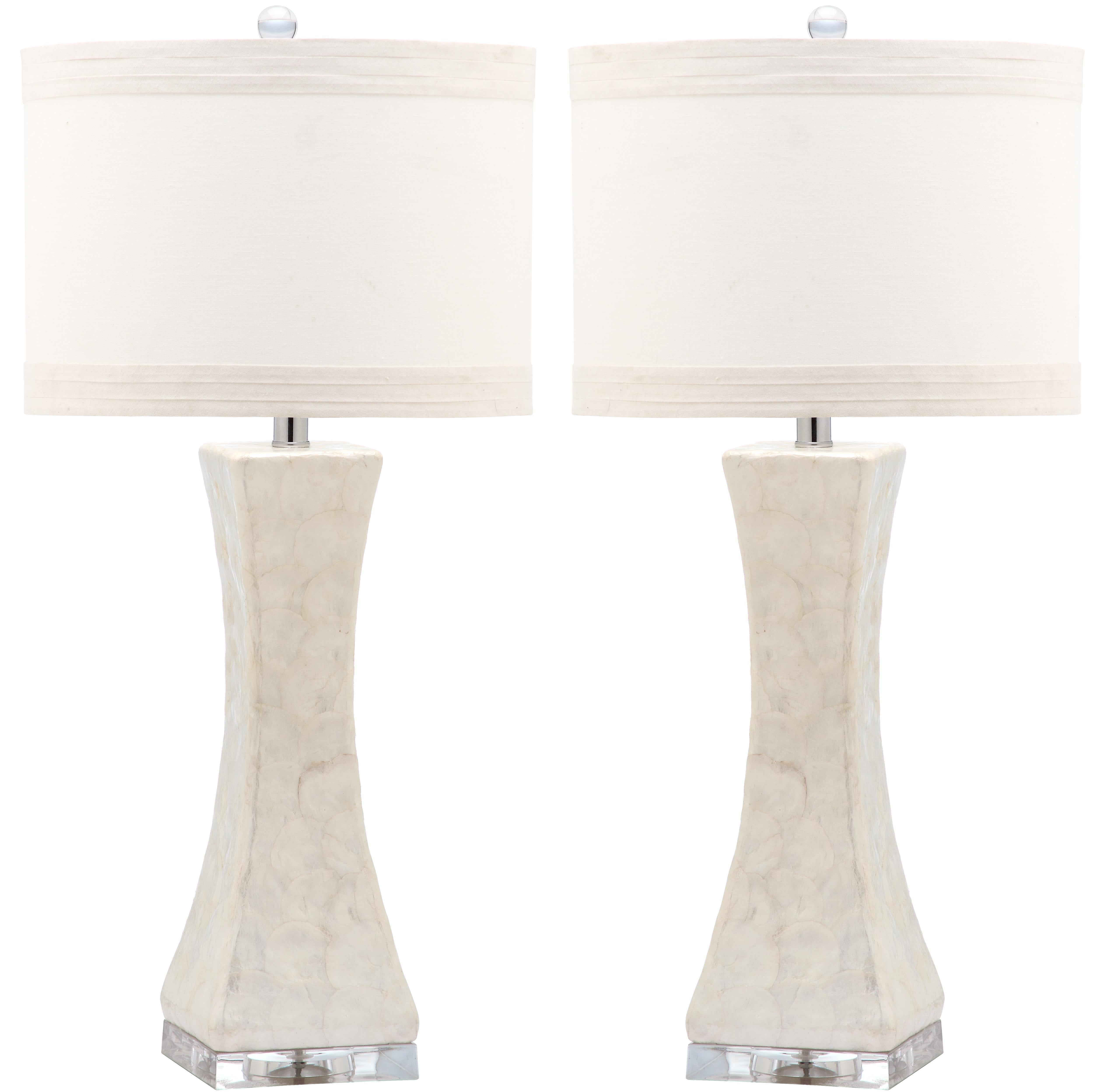 Shelley 30.5 Inch White Capiz Shell Table Lamp Set with USB Port